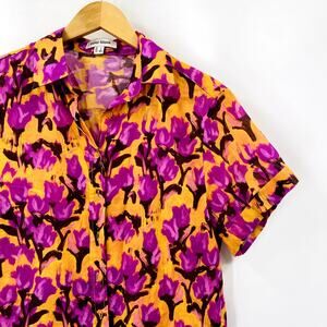Color Block Orange Purple Floral Button Down